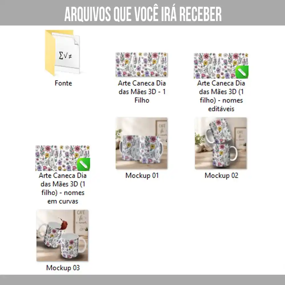 arte para caneca dia das mães com mãozinhas de mãe e um filho arquivos inclusos