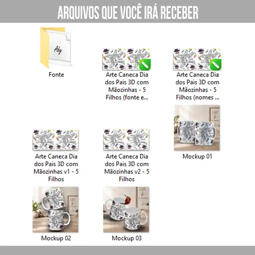 Arte para Caneca Dia dos Pais com Mãozinhas de Pai e 5 Filhos - Arquivo Digital Sublimação - Imagem 4