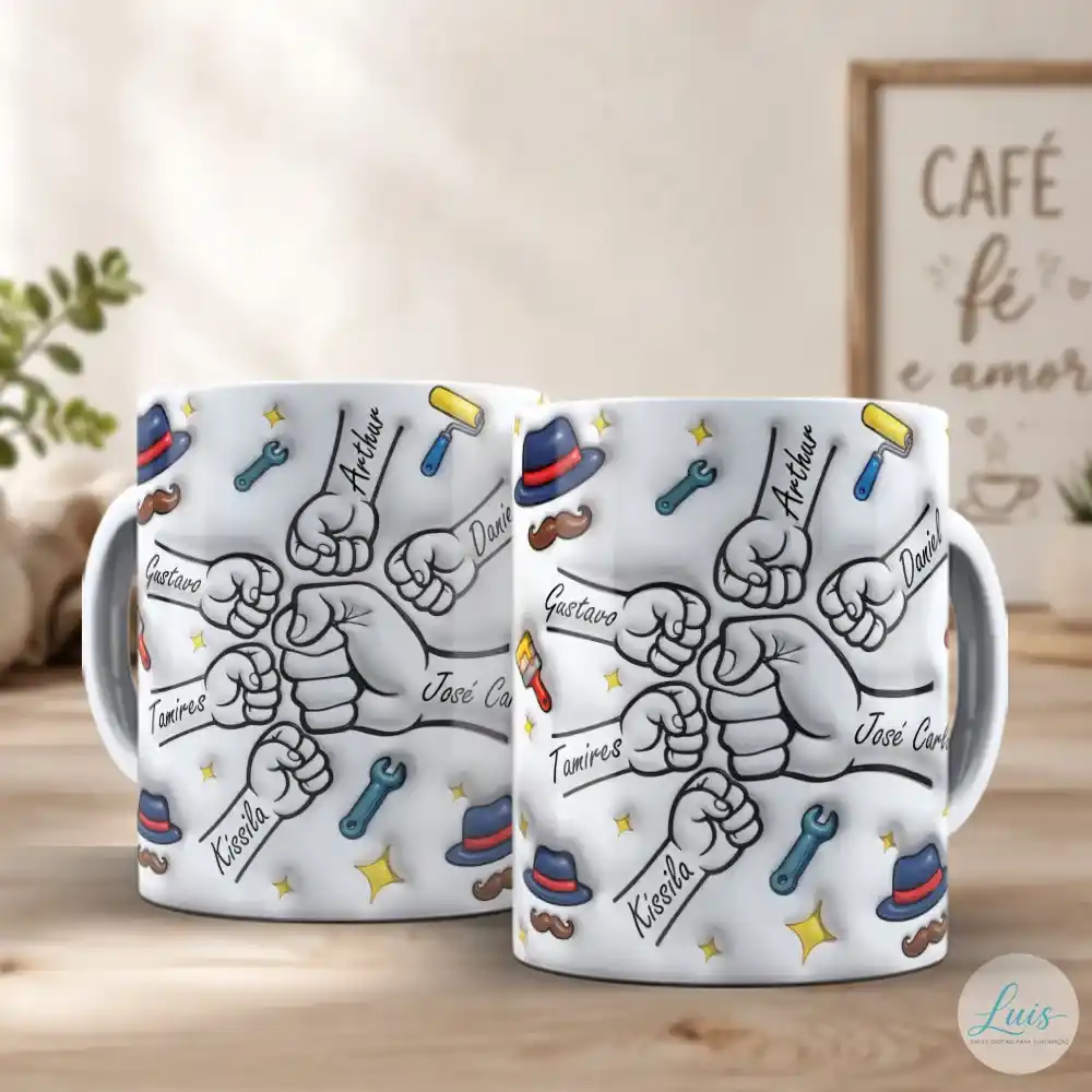 Arte para Caneca Dia dos Pais com Mãozinhas de Pai e 5 Filhos -  Arquivo Digital Sublimação