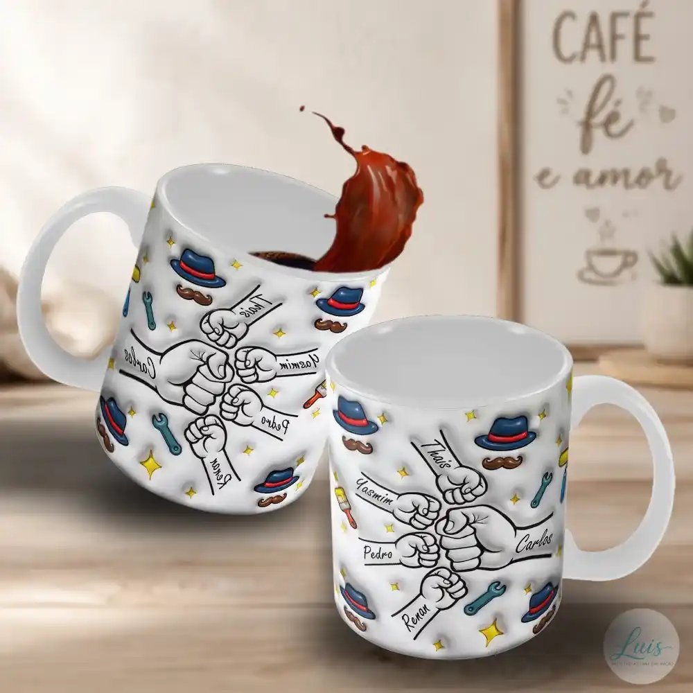Arte para Caneca Dia dos Pais com Mãozinhas de Pai e 4 Filhos - Arquivo Digital Sublimação - Imagem 3