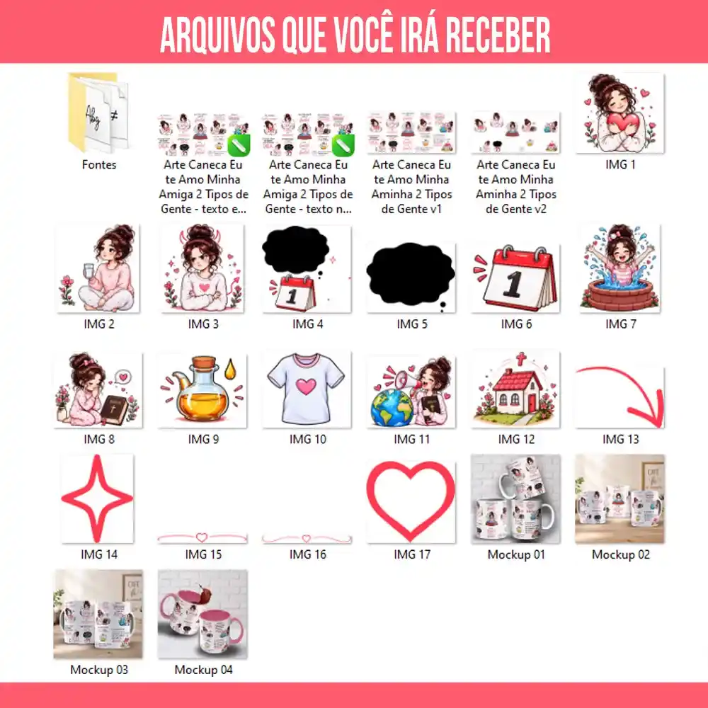 Arte para Caneca Eu te Amo Minha Amiga 2 Tipos de Gente – Arquivo Digital Sublimação - Imagem 5