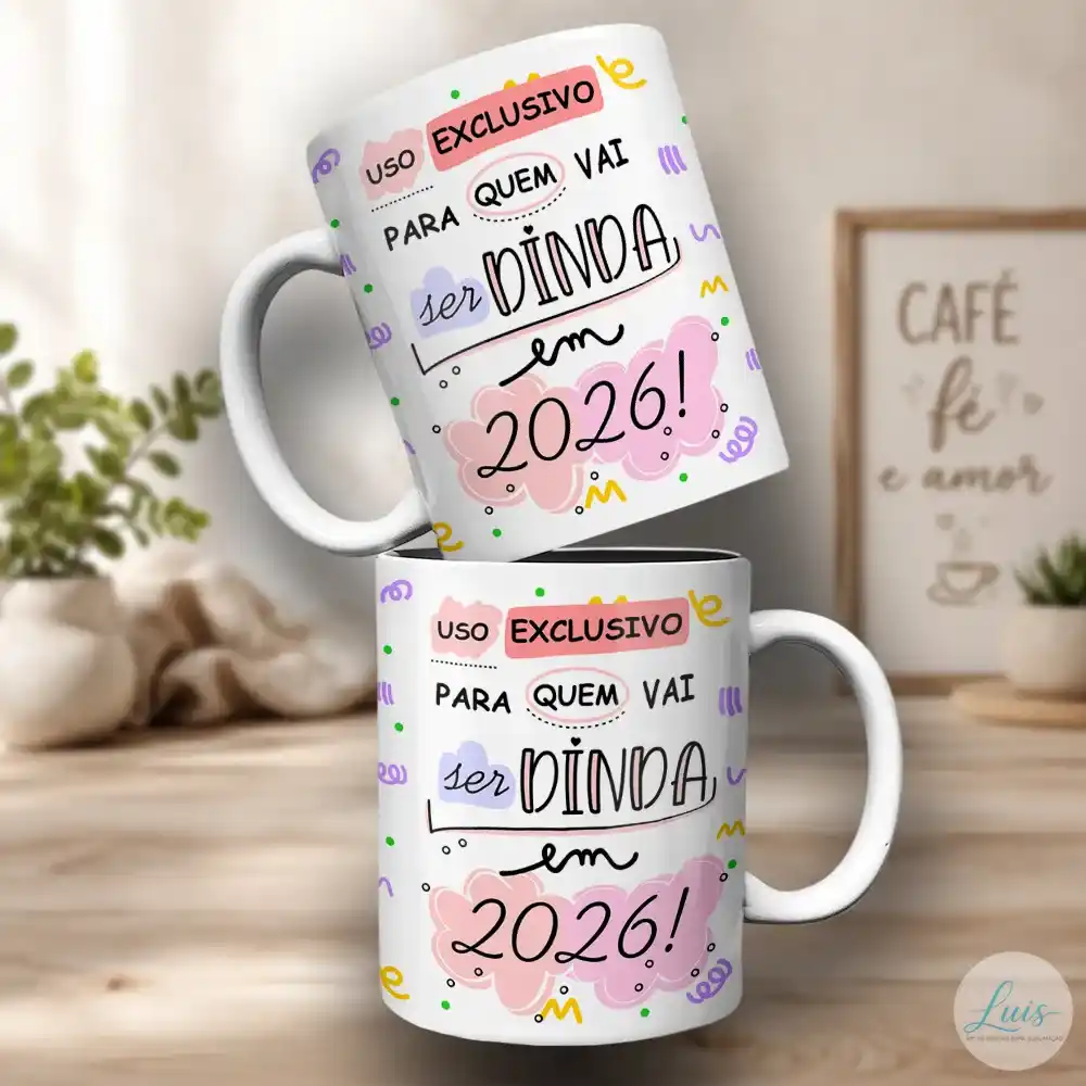 Arte para Caneca Ser Dindo e Ser Dinda em 2026 (2 artes) – Arquivo Digital Sublimação - Imagem 3