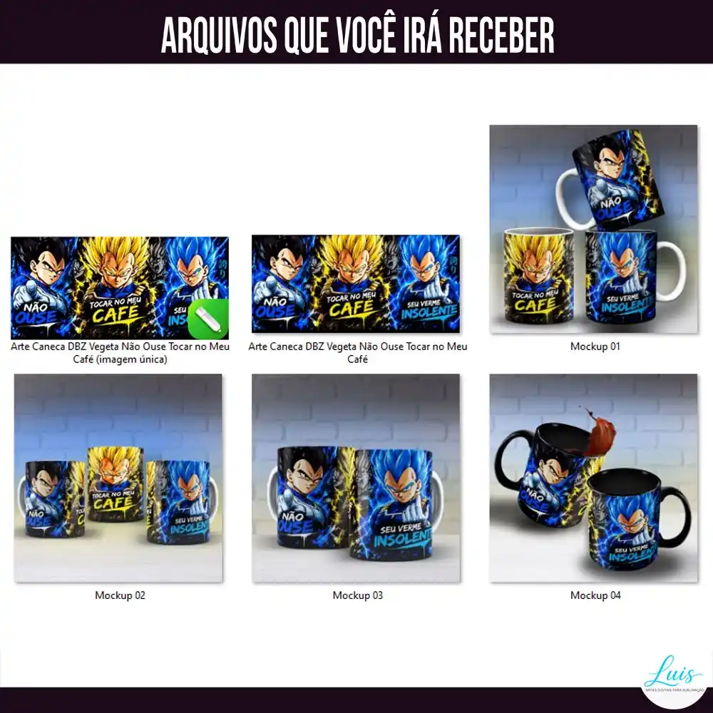 Arte para Caneca Dragon Ball Z Vegeta Não Ouse Tocar no Meu Café - Arquivo Digital Sublimação - Imagem 5